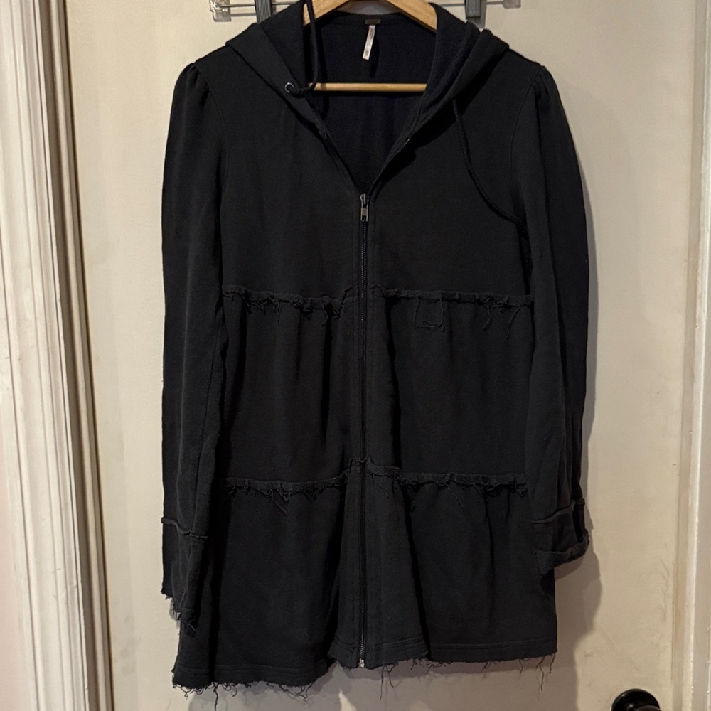 Free People tiered Black Hoodie Sweatshirt